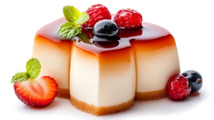 Delicious Cheesecake with Fresh Fruit Toppings and Mint Leaves. Generative AI