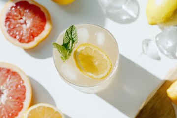 Refreshing summer citrus drink with honey and mint garnish