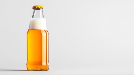 Beer bottle with foam and bubbles isolated on a white background. Generative AI