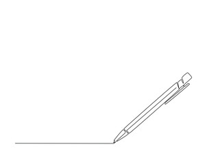 One continuous line drawing of pen pencil vector illustration. Ballpoint for study and education concept in monoline design. Technology concept.