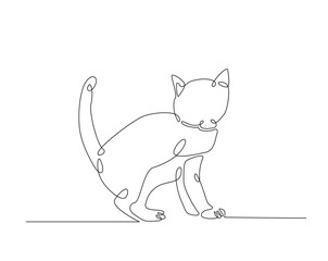 One continuous line drawing of cat- kitten vector illustration. Cute cat draw in monoline design. Technology concept.