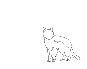 One continuous line drawing of cat- kitten vector illustration. Cute cat draw in monoline design. Technology concept.