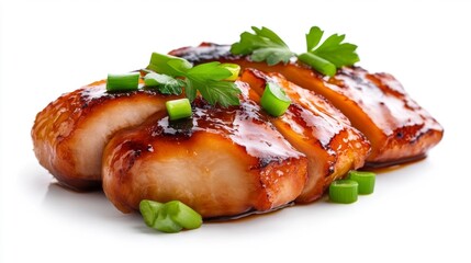 Glazed Chicken Breasts with Fresh Garnish of Parsley and Scallions. Generative AI