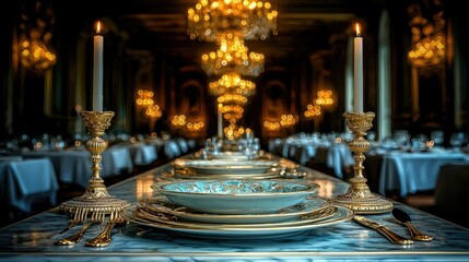 Elegant Dinner Table Setting With Candlesticks And Fine China