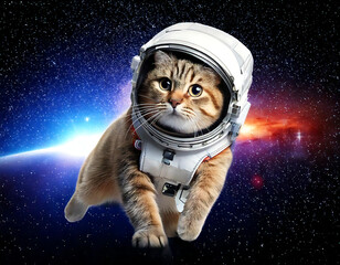 Adorable Astronaut Cat Floating in Outer Space with a Galactic Background