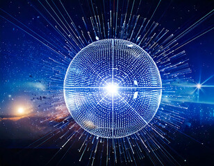 Futuristic Digital Sphere with Glowing Data Connections in Space