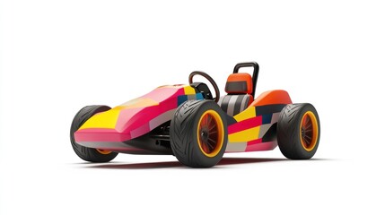 Colorful go-kart racing, studio shot, white background, fun