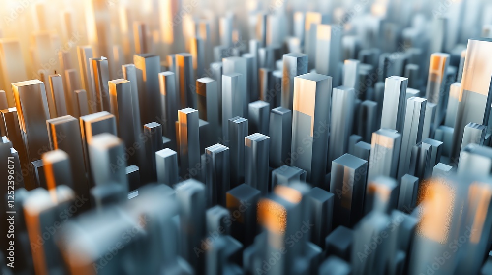 Poster abstract background with a city-like pattern of 3d blocks in a blue-grey color.