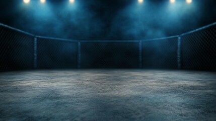 Empty MMA fighting ring with spotlight and mist on the isolated white background. Generative AI