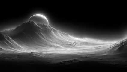 Moonlit Horizon of a Galactic Sphere with Glowing Curves in Space