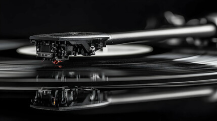Turntable needle playing vinyl record