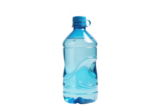Transparent Blue Plastic Bottle Filled with Water on Transparent Background. A plastic bottle of water on a transparent background.