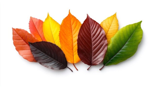 Autumn Leaves in Vibrant Colors on White Isolated Background. Generative AI