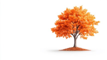Autumn tree with vibrant orange leaves isolated on white background. Generative AI