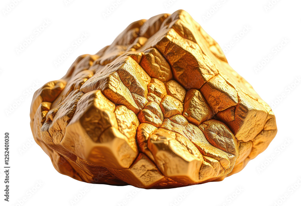 Poster golden nugget highlighted: intricate details and glossy texture on transparent background. a gold nu