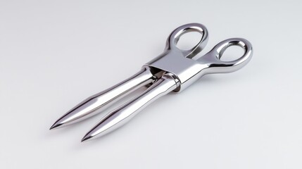Shiny Silver Scissors with a Unique Design on a White Background. Generative AI