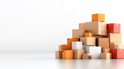 Stacked Colorful Boxes on White Background in an Organized Pile. Generative AI