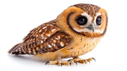 Obraz premium Cute Owl with Big Eyes Sitting on a White Isolated Background. Generative AI