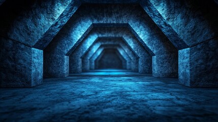 Dark and Mysterious Blue-Toned Cave Tunnel. Generative AI