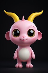 a close up of a pink toy with horns on a black background