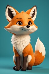 Obraz premium cartoon fox sitting on a blue background with a blue background