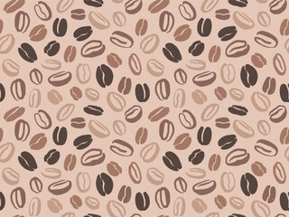 Coffee bean pattern in mocha mousse 2025 year color. Seamless pattern background. Coffee texture, cafe hand drawn art. Trendy palette graphic for menu, coffee shop, wrapping paper