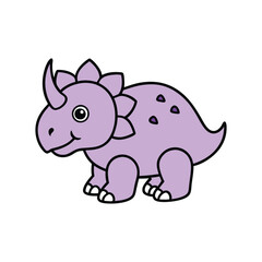 Cute Cartoon Triceratops Dinosaur Illustration – Adorable Kawaii Style Vector