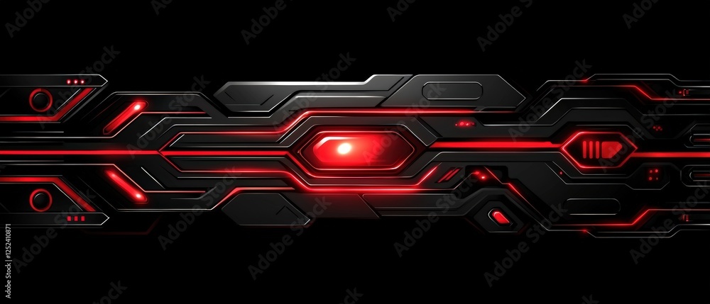Aufkleber futuristic circuit board with glowing red lines on a dark background for technology and digital art 