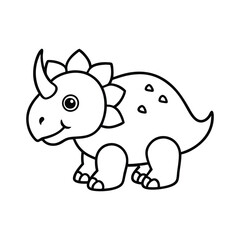 Cute Triceratops Line Art Vector – Adorable Dinosaur Outline Illustration