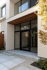 Fototapeta premium Modern home exterior, daytime, clean, minimalist. Architecture stock photo for design