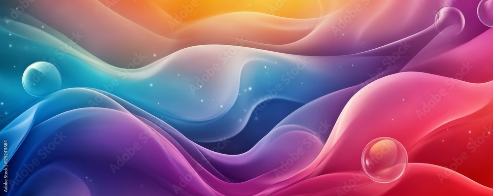 Aufkleber abstract colorful gradient waves with bubbles, digital art. creative design and vibrant concept