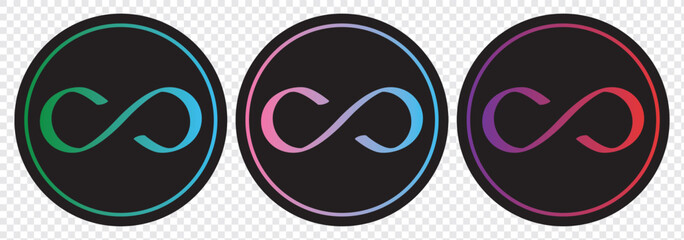 Infinity symbols. Set of infinity icons. Symbols of endless, unlimited, eternal. Vector illustration.