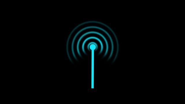 radio waves signal, radar HUD searching interface animated. Digital Radio wave circle background. Radio station signal tower icon 4k animation.