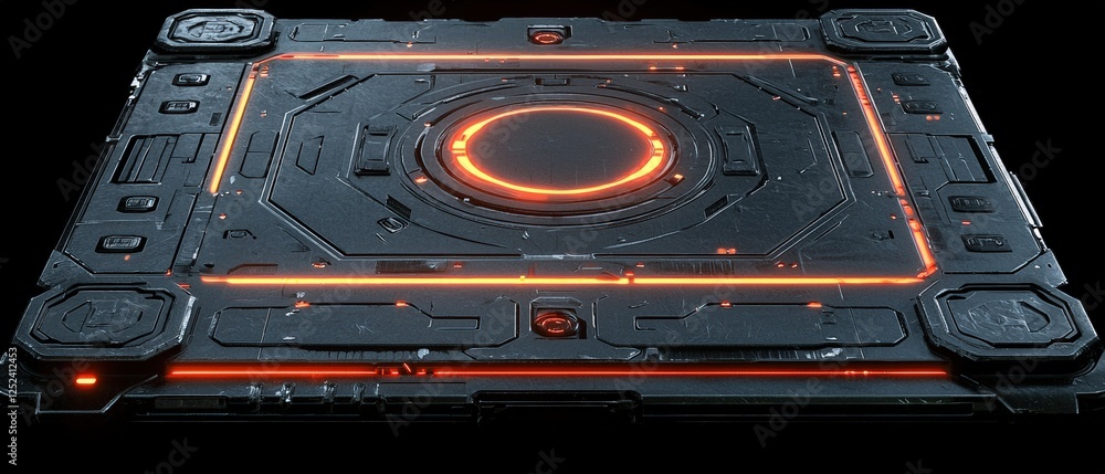 Aufkleber futuristic circuit board with glowing red lines and high-tech design on dark background
