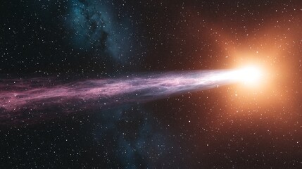 Bright Comet Crossing Cosmic Landscape in Empty Space