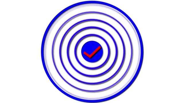 Animated blue concentric circles with red checkmark vector