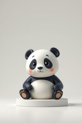 Naklejka premium a close up of a small panda bear sitting on a white pedestal