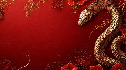 Golden Serpent Among Red Blossoms And Gold Branches