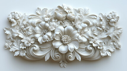 Stylish white floral design featuring flowing patterns and delicate blooms, ideal for elegant backgrounds and artistic projects. white floral plaster rosettes, interior design elements and decorations