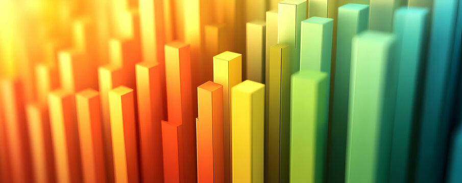 Colorful 3D bars, data growth, abstract background