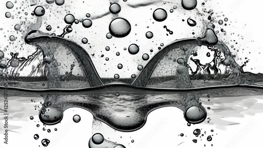 Poster water droplets create intricate patterns in a splash, showcasing the beauty of fluid motion in monoc