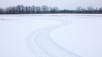 Fototapeta premium Winding Ski Trail Through Snowy Field