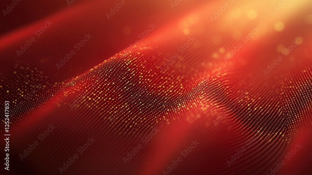 Poster abstract red silk fabric with shimmering golden particles creating a vibrant and rich texture for ba