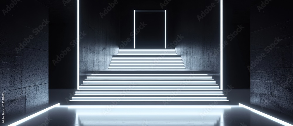Poster futuristic circuit board with glowing white lines in a high-tech environment