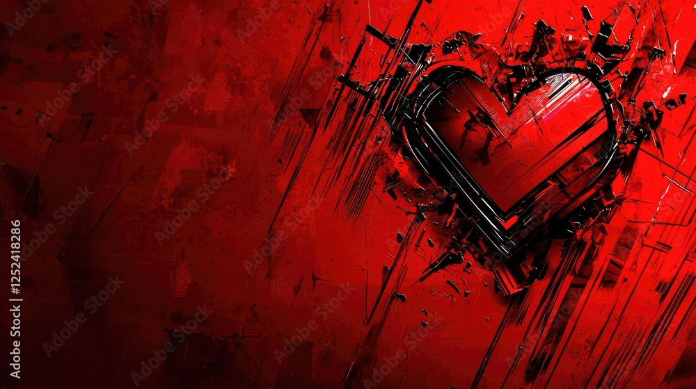 Poster abstract heart design with red background and grunge texture effects