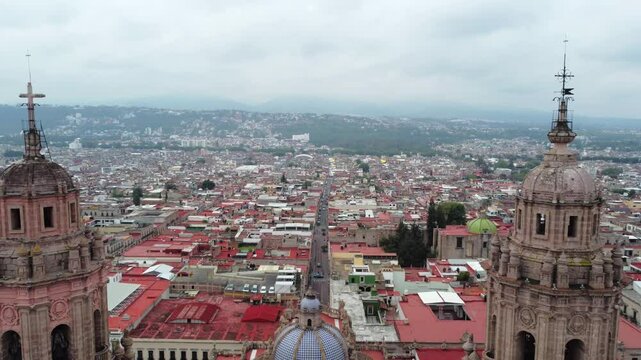 Church in Morelia in the downtown of the city aerial view