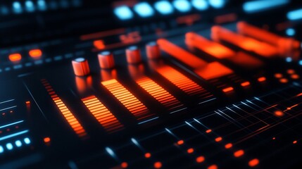 Futuristic Audio Mixer Interface Design: Neon Orange and Blue Digital Sound Console