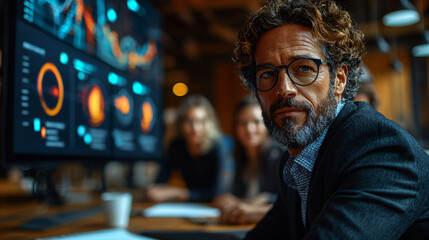 Tech-Driven business portrait. IT tech with interactive data visualizations