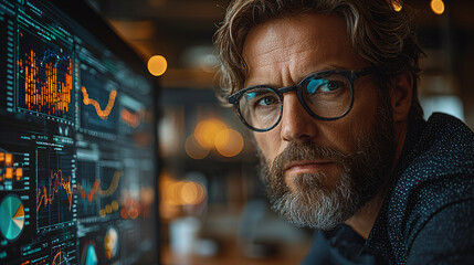 Tech-Driven business portrait. IT tech with interactive data visualizations