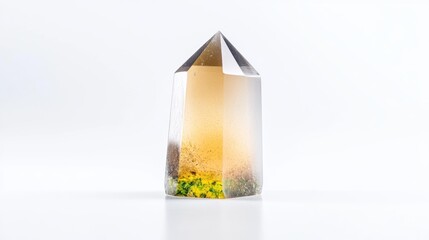 Beautiful Transparent Crystal with Organic Particles Inside on Isolated White Background. Generative AI